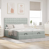 Cadre de lit ottoman et matelas gris clair 160x200cm velours