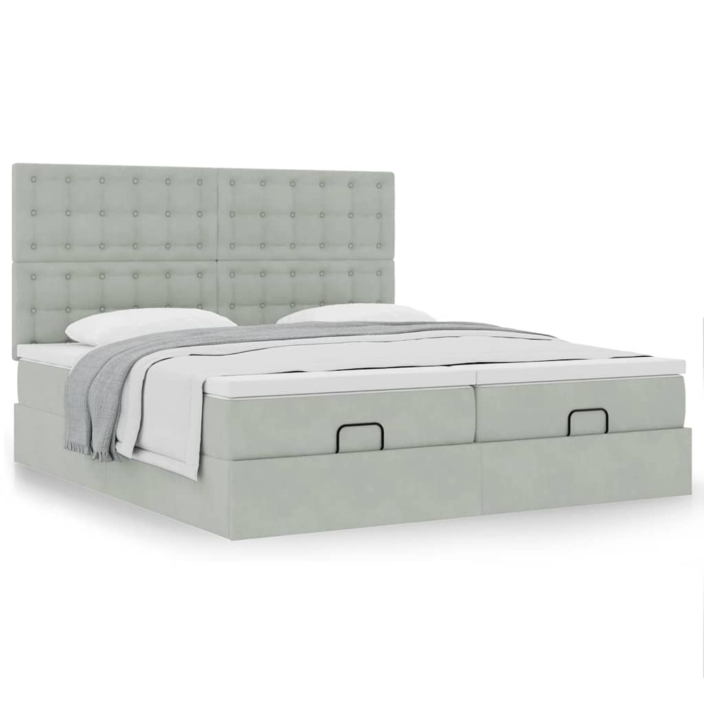 Cadre de lit ottoman et matelas gris clair 160x200cm velours