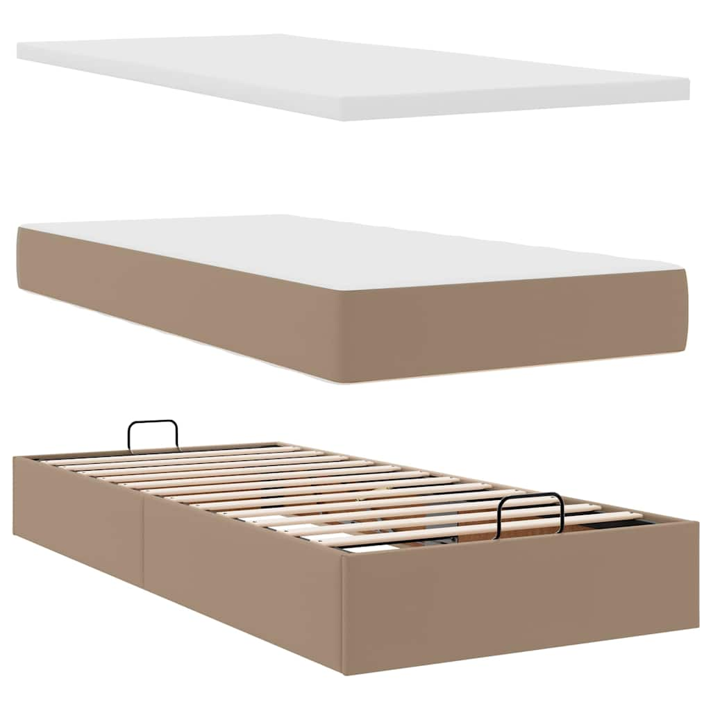 Cadre de lit ottoman et matelas cappuccino 80x200 cm similicuir