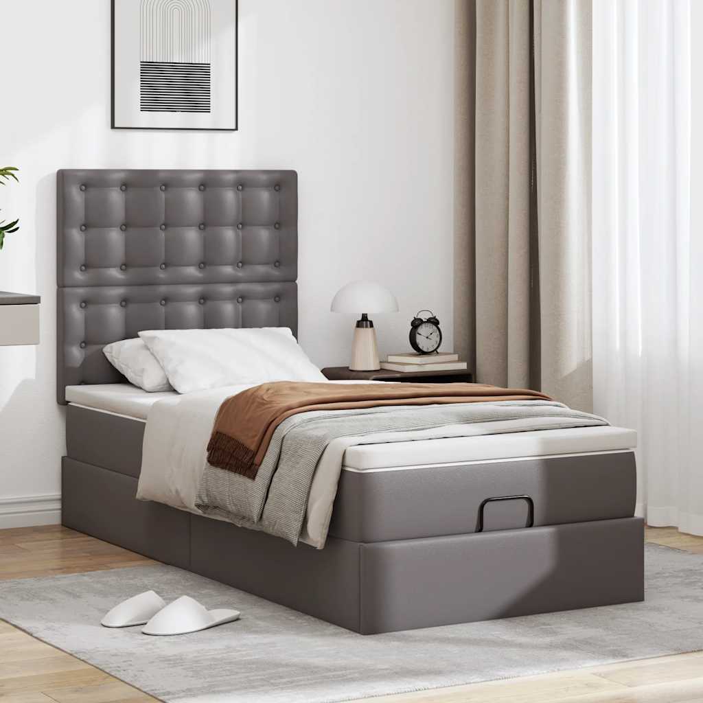 Cadre de lit ottoman avec matelas gris 90x200 cm similicuir