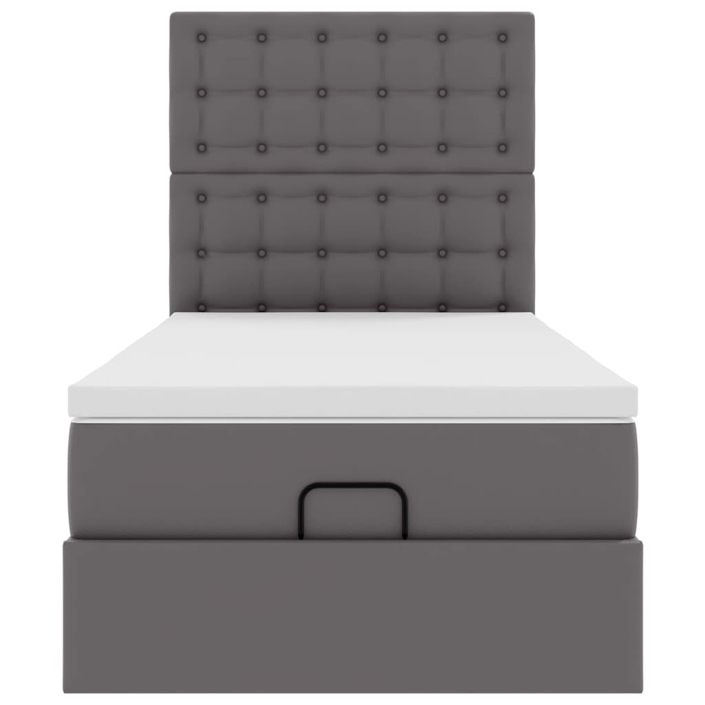 Cadre de lit ottoman avec matelas gris 90x200 cm similicuir