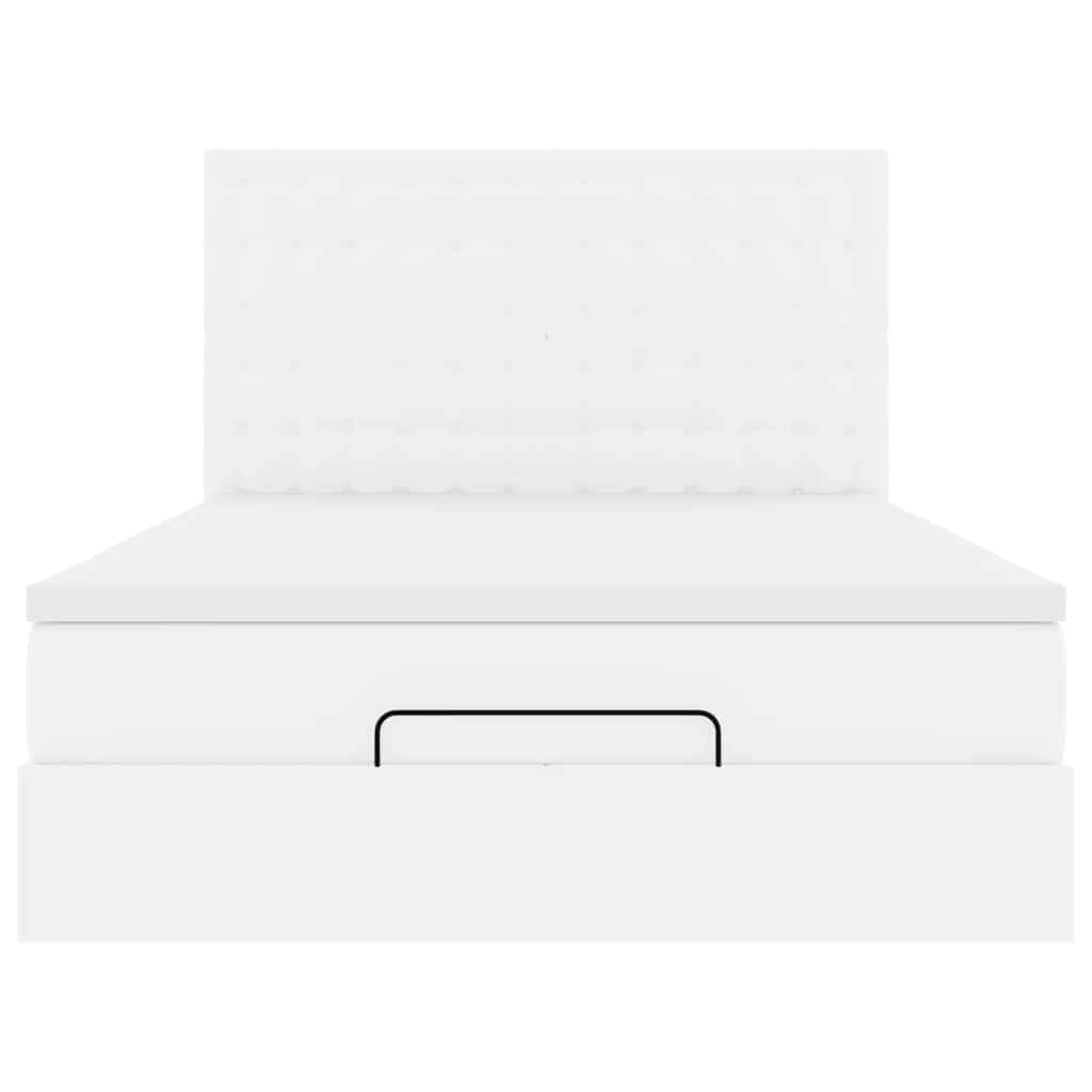 Cadre de lit ottoman avec matelas blanc 140x190 cm similicuir