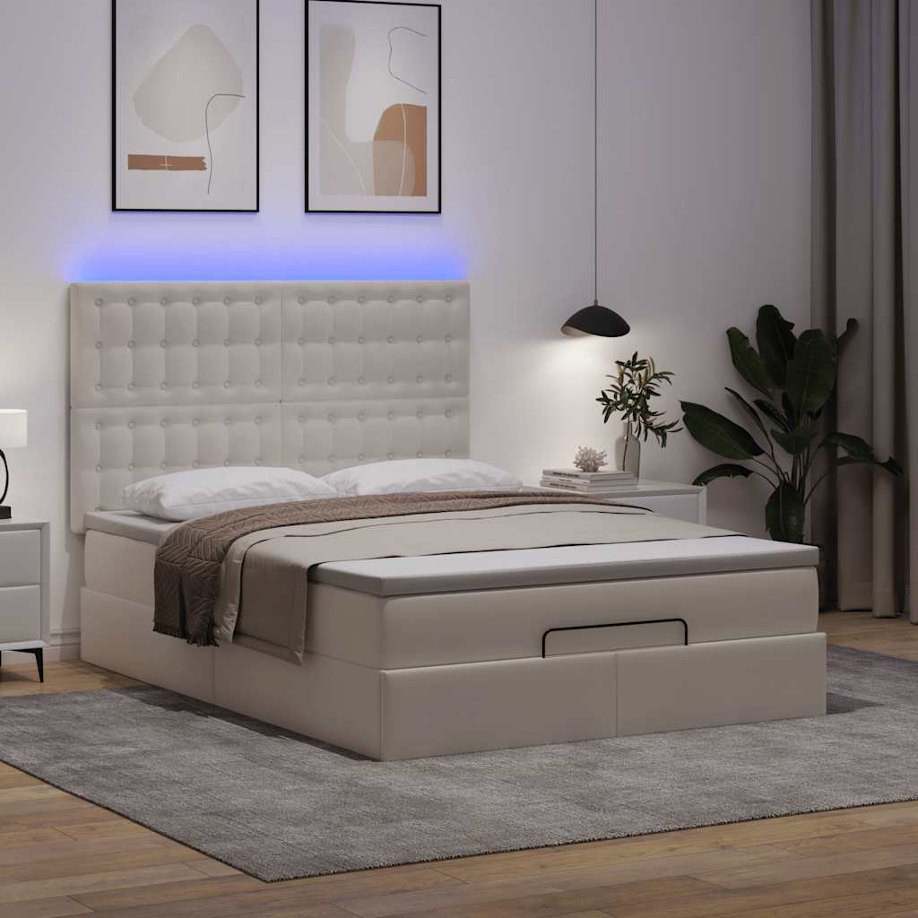 Cadre de lit ottoman avec matelas blanc 140x190 cm similicuir