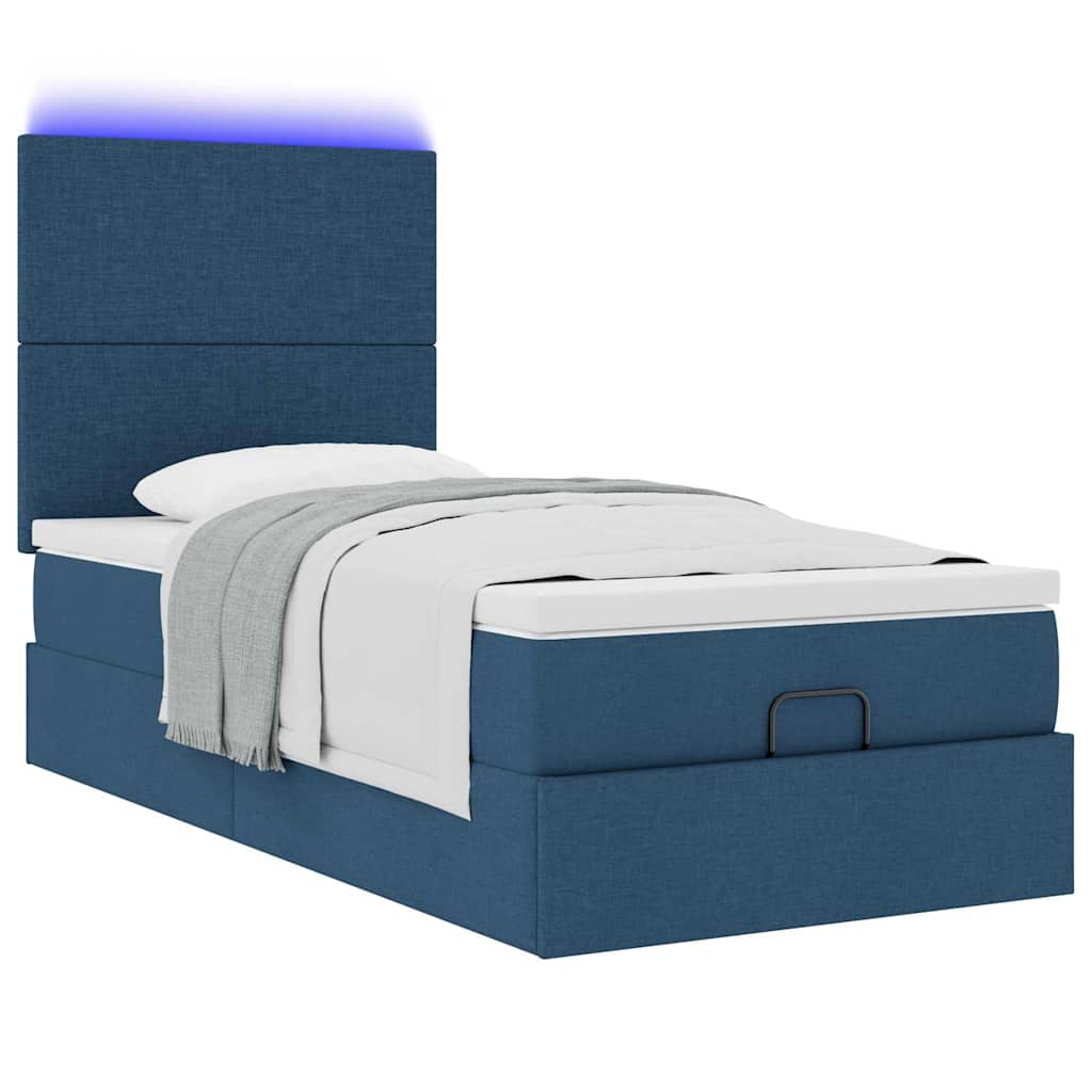 Cadre de lit ottoman avec matelas bleu 80x200 cm tissu