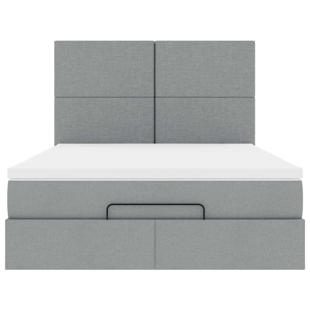 Cadre de lit ottoman et matelas gris clair 140x190 cm tissu