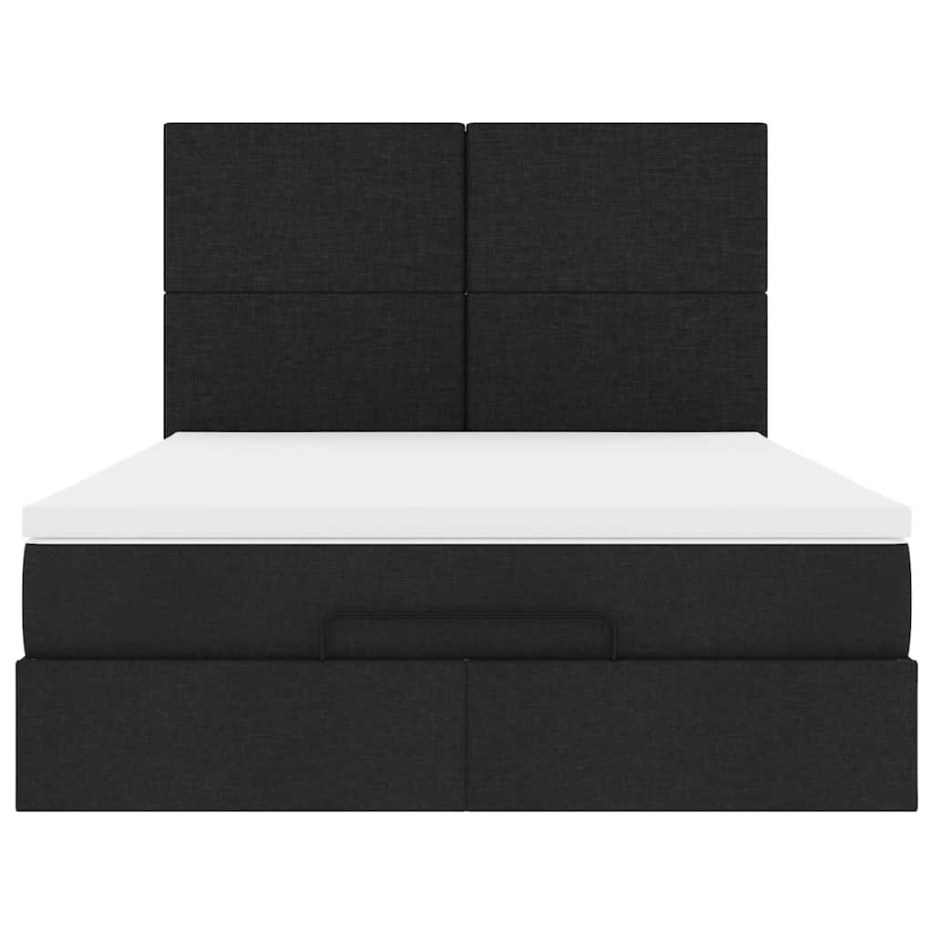 Cadre de lit ottoman avec matelas noir 140x190 cm tissu