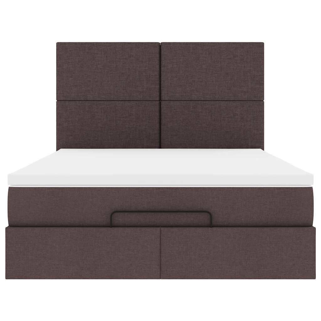 Cadre de lit ottoman avec matelas marron foncé 140x190 cm tissu