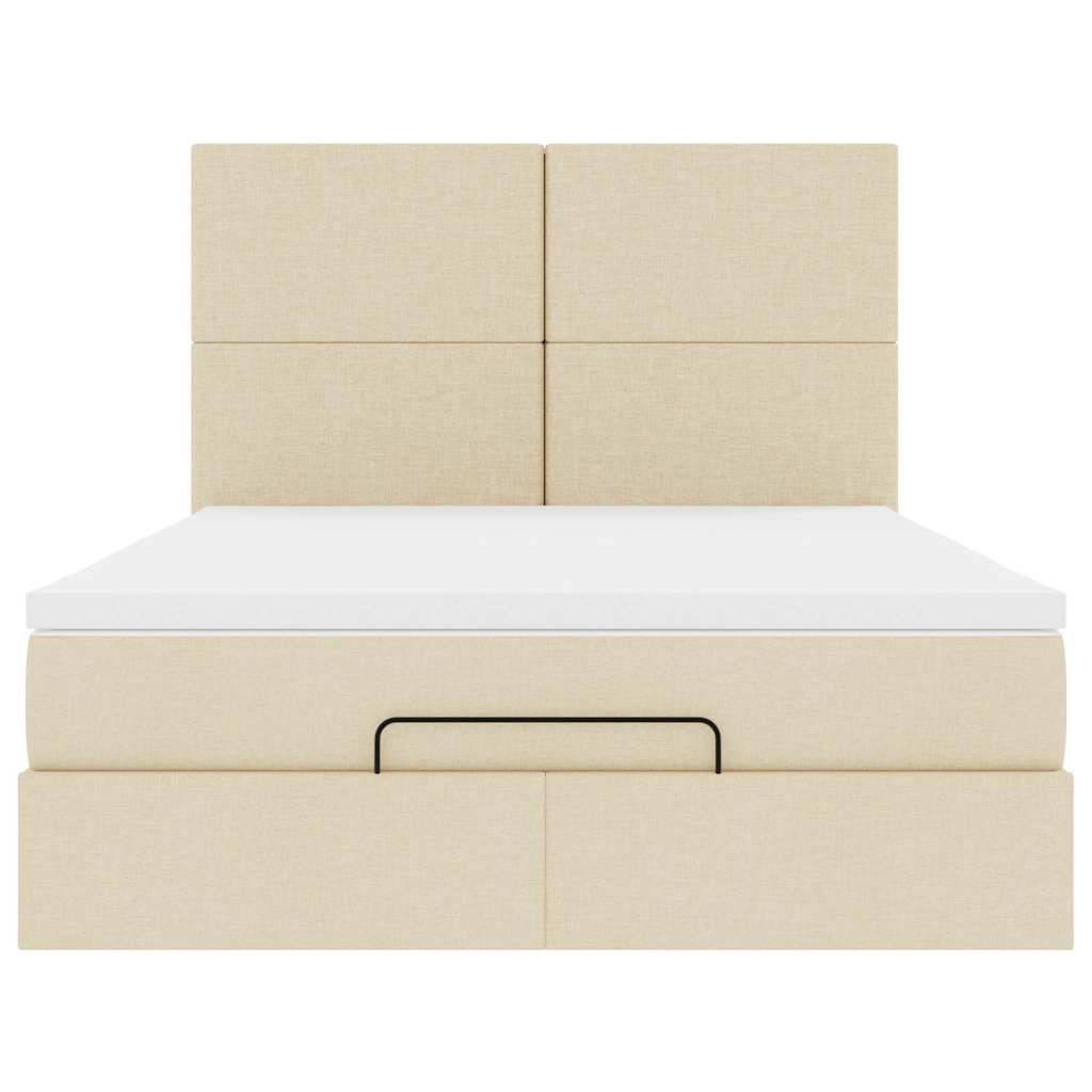 Cadre de lit ottoman avec matelas crème 140x190 cm tissu