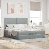 Cadre de lit ottoman et matelas gris clair 160x200cm tissu