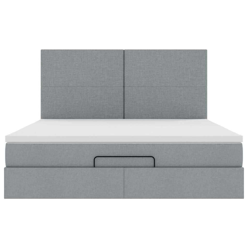 Cadre de lit ottoman et matelas gris clair 160x200cm tissu