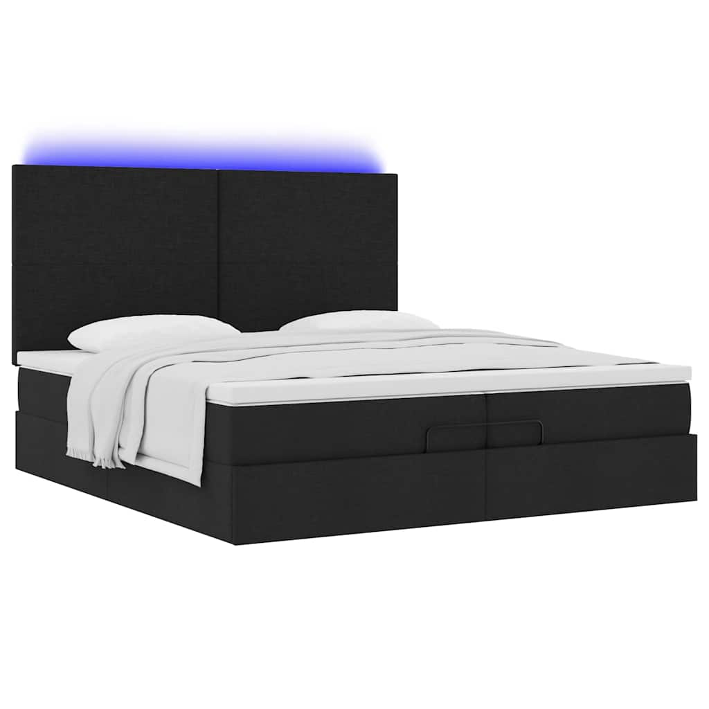 Cadre de lit ottoman avec matelas noir 200x200cm tissu