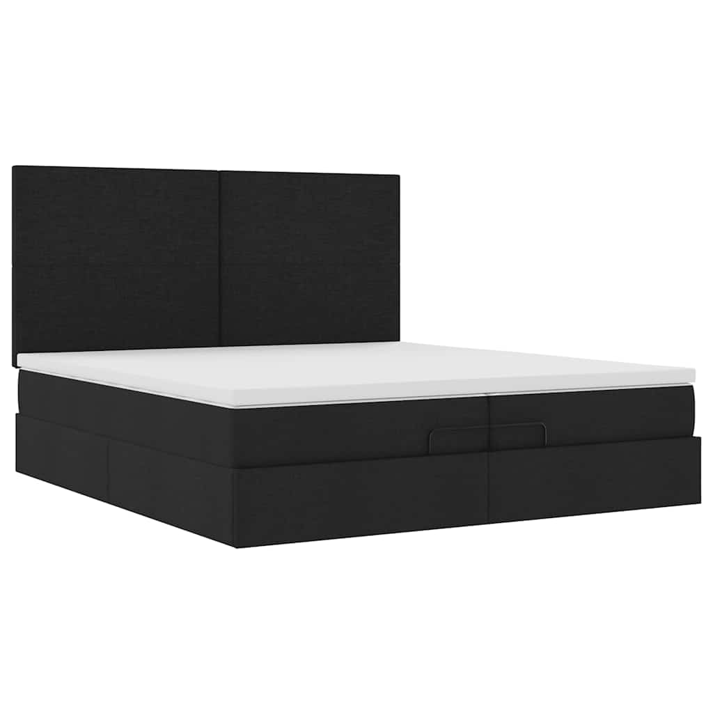 Cadre de lit ottoman avec matelas noir 200x200cm tissu