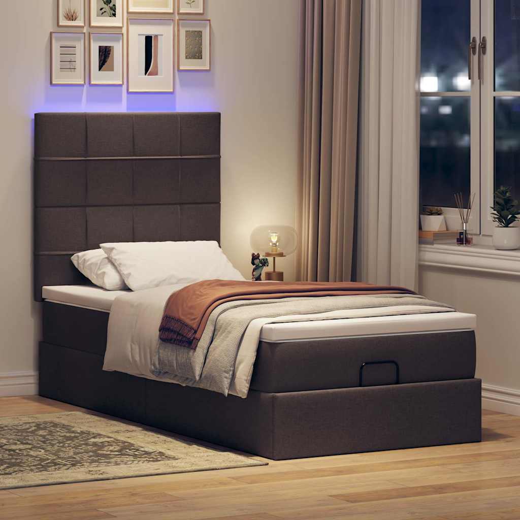 Cadre de lit ottoman avec matelas marron foncé 80x200 cm tissu