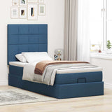 Cadre de lit ottoman avec matelas bleu 80x200 cm tissu