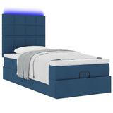 Cadre de lit ottoman avec matelas bleu 80x200 cm tissu