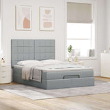 Cadre de lit ottoman et matelas gris clair 140x190 cm tissu