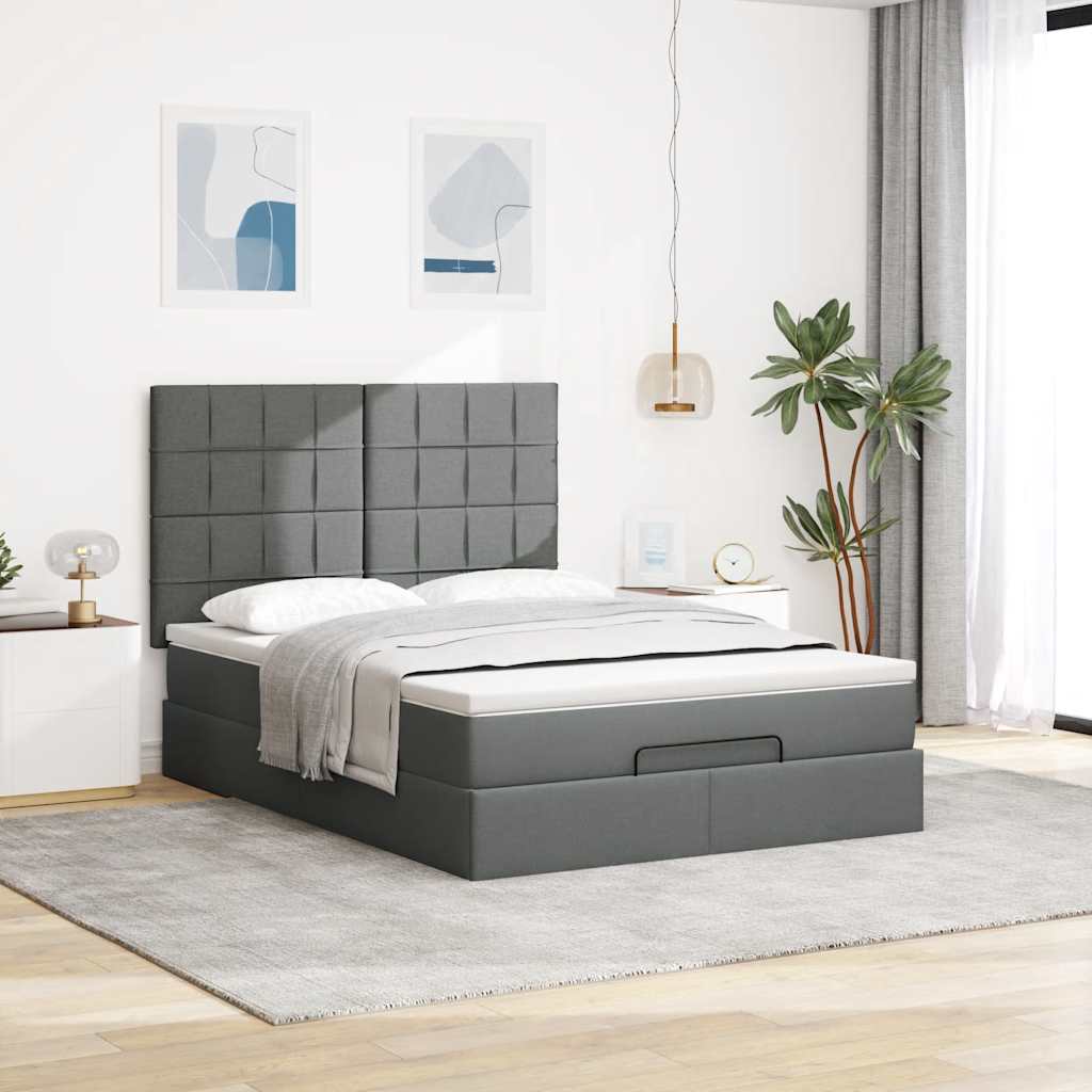 Cadre de lit ottoman avec matelas gris foncé 140x190 cm tissu