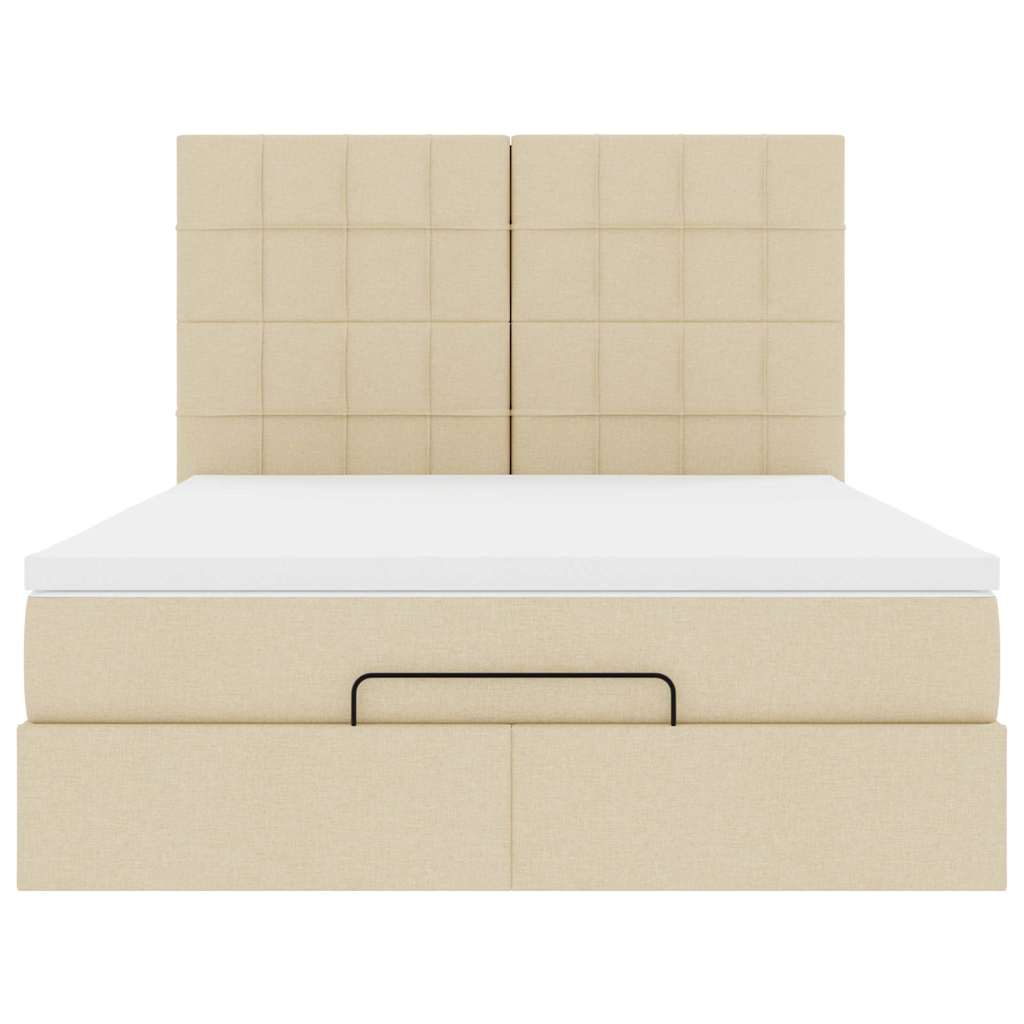 Cadre de lit ottoman avec matelas crème 140x190 cm tissu