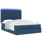 Cadre de lit ottoman avec matelas bleu 140x190 cm tissu