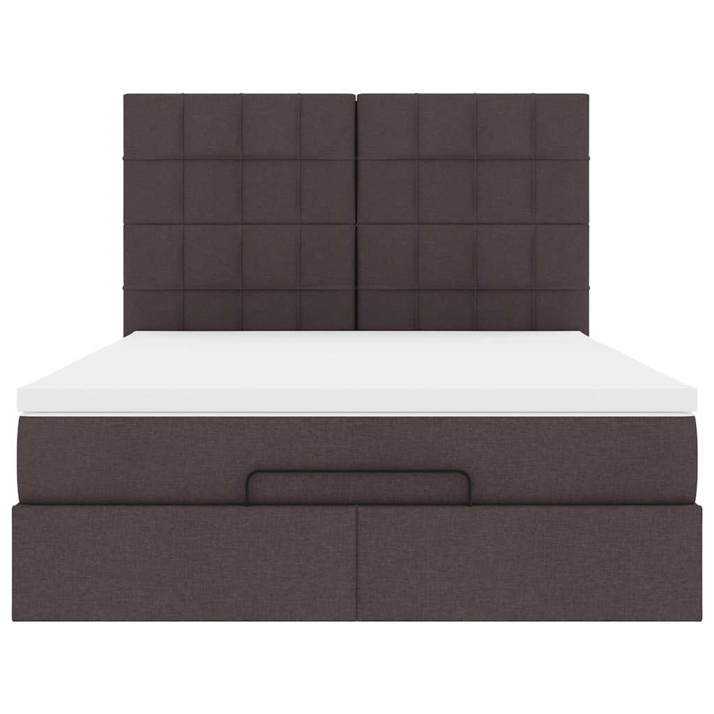 Cadre de lit ottoman avec matelas marron foncé 140x200 cm tissu