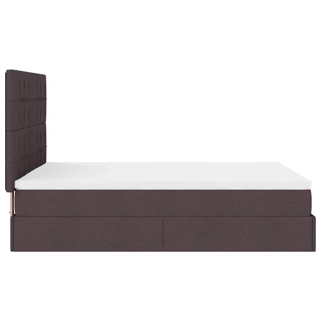 Cadre de lit ottoman avec matelas marron foncé 140x200 cm tissu