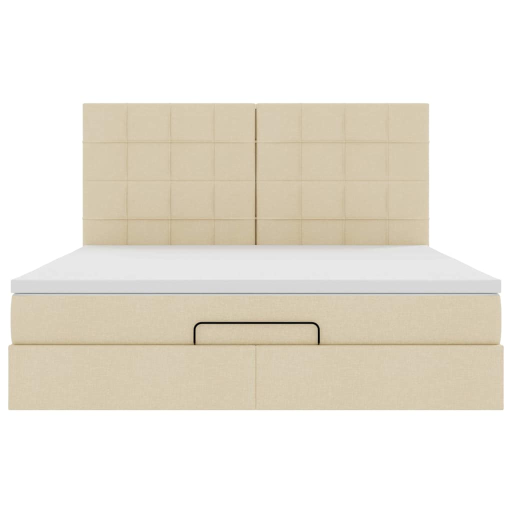 Cadre de lit ottoman avec matelas crème 160x200 cm tissu