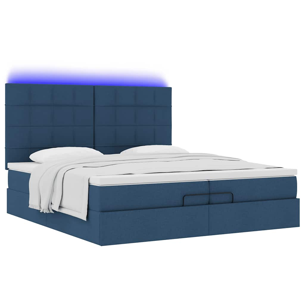 Cadre de lit ottoman avec matelas bleu 200x200cm tissu