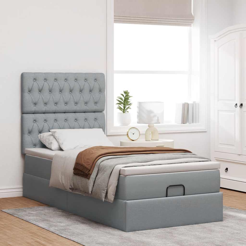 Cadre de lit ottoman avec matelas gris clair 80x200 cm tissu