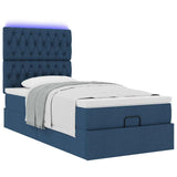 Cadre de lit ottoman avec matelas bleu 80x200 cm tissu