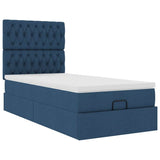 Cadre de lit ottoman avec matelas bleu 80x200 cm tissu