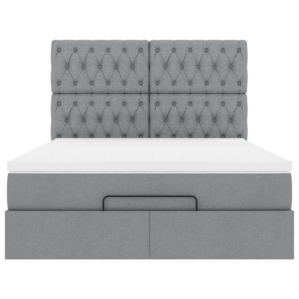 Cadre de lit ottoman et matelas gris clair 140x190 cm tissu