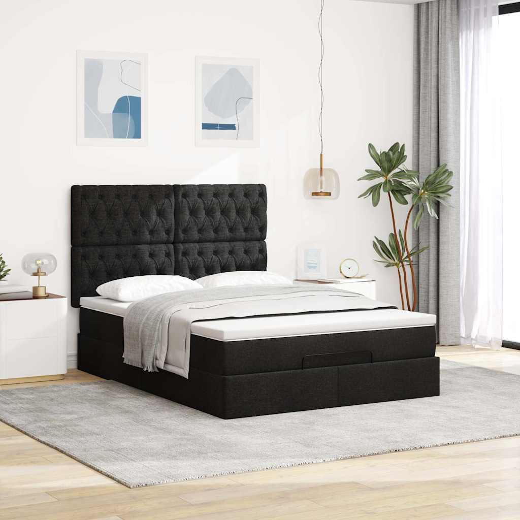 Ottoman bed frame with black mattress 140x190 cm fabric