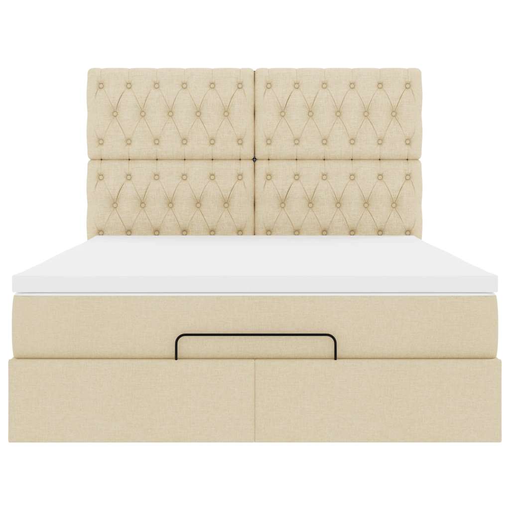 Cadre de lit ottoman avec matelas crème 140x190 cm tissu