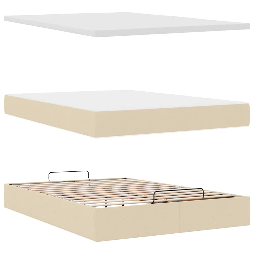 Cadre de lit ottoman avec matelas crème 140x190 cm tissu