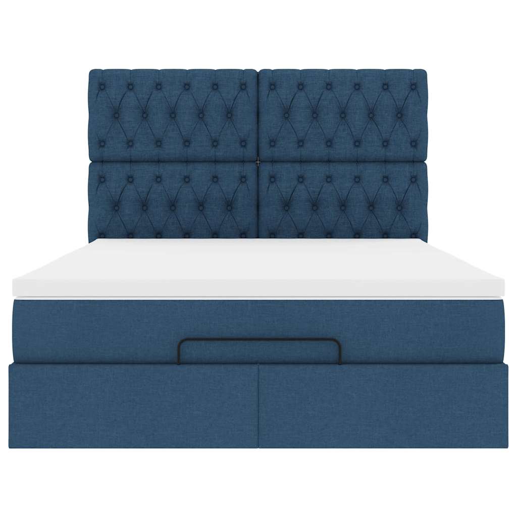 Cadre de lit ottoman avec matelas bleu 140x190 cm tissu