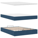 Cadre de lit ottoman avec matelas bleu 140x190 cm tissu