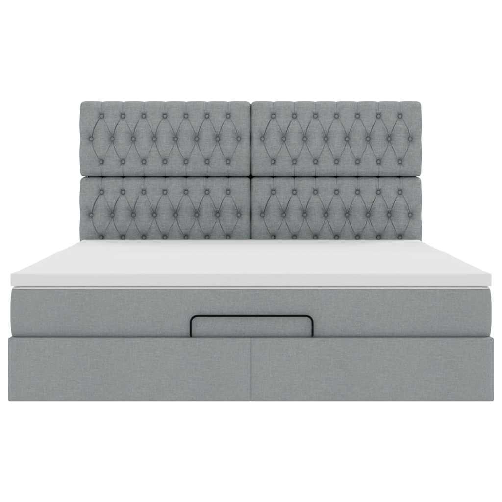 Cadre de lit ottoman et matelas gris clair 160x200cm tissu