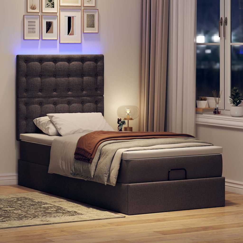 Cadre de lit ottoman avec matelas marron foncé 80x200 cm tissu