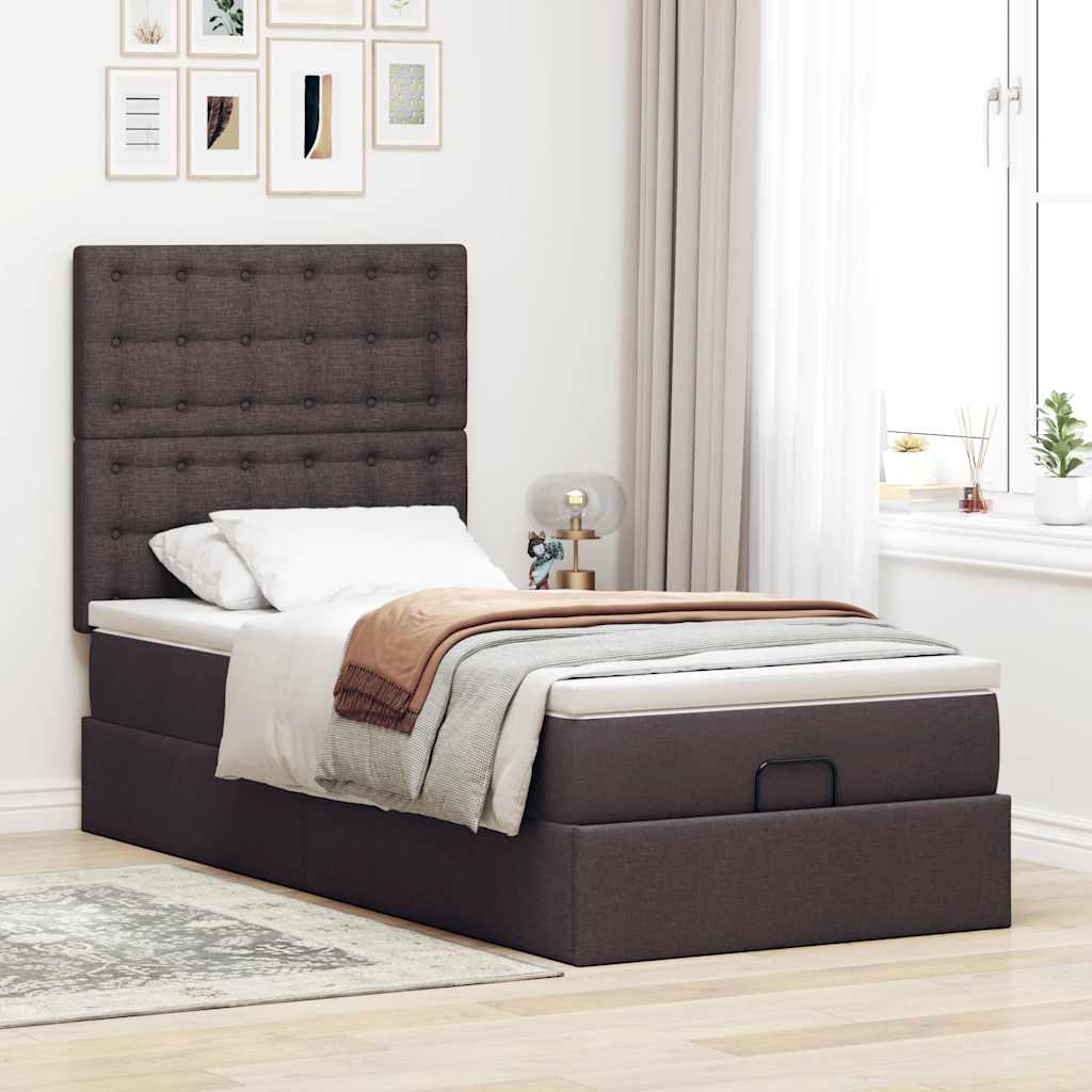 Cadre de lit ottoman avec matelas marron foncé 80x200 cm tissu