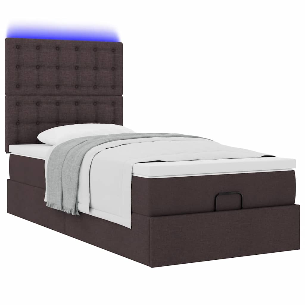 Cadre de lit ottoman avec matelas marron foncé 80x200 cm tissu