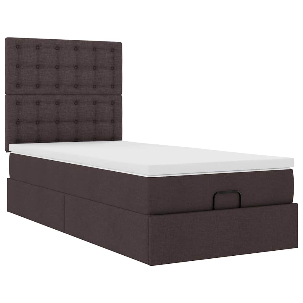 Cadre de lit ottoman avec matelas marron foncé 80x200 cm tissu