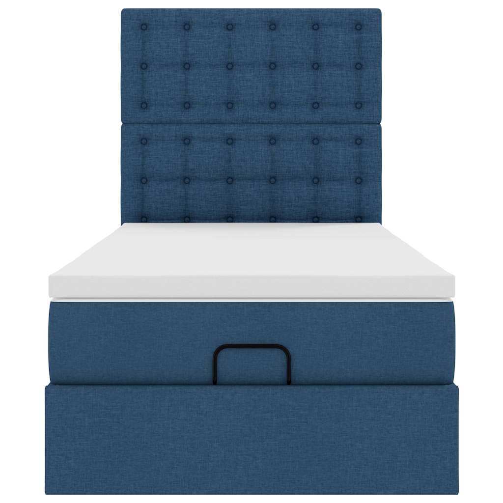 Cadre de lit ottoman avec matelas bleu 80x200 cm tissu