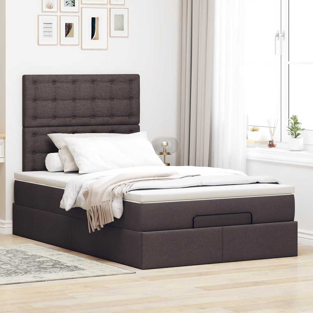 Cadre de lit ottoman avec matelas marron foncé 120x190 cm tissu