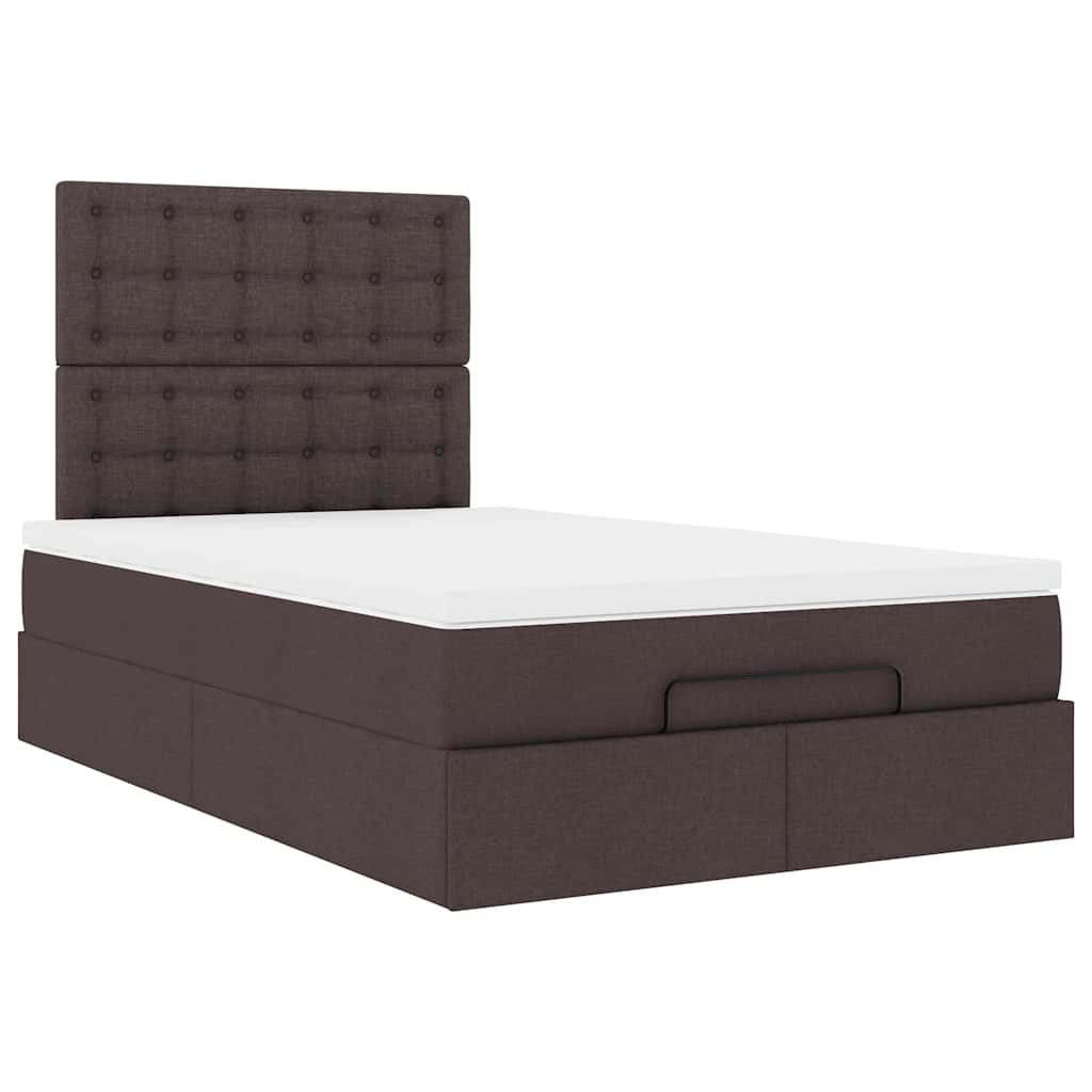 Cadre de lit ottoman avec matelas marron foncé 120x190 cm tissu