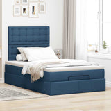 Cadre de lit ottoman avec matelas bleu 120x190 cm tissu