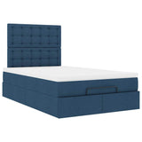 Cadre de lit ottoman avec matelas bleu 120x190 cm tissu