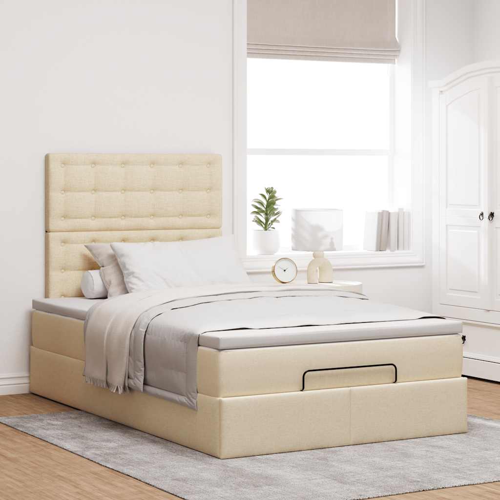 Cadre de lit ottoman avec matelas crème 120x200cm tissu