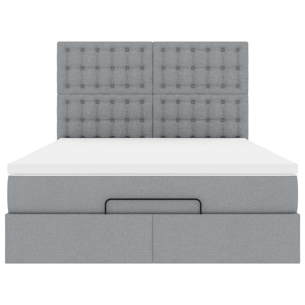 Cadre de lit ottoman et matelas gris clair 140x190 cm tissu