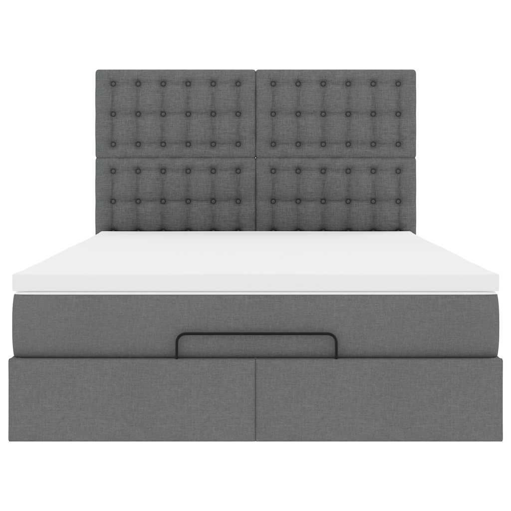 Cadre de lit ottoman avec matelas gris foncé 140x190 cm tissu