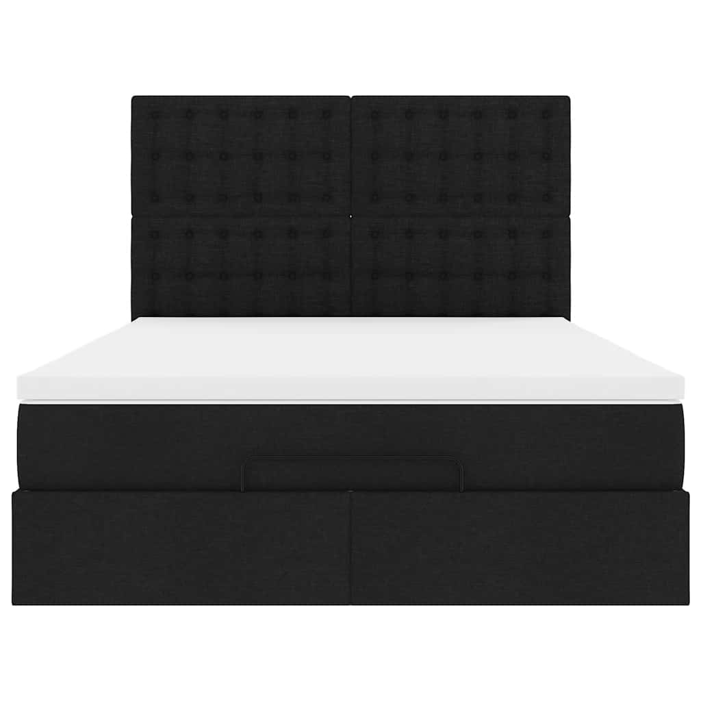 Cadre de lit ottoman avec matelas noir 140x190 cm tissu